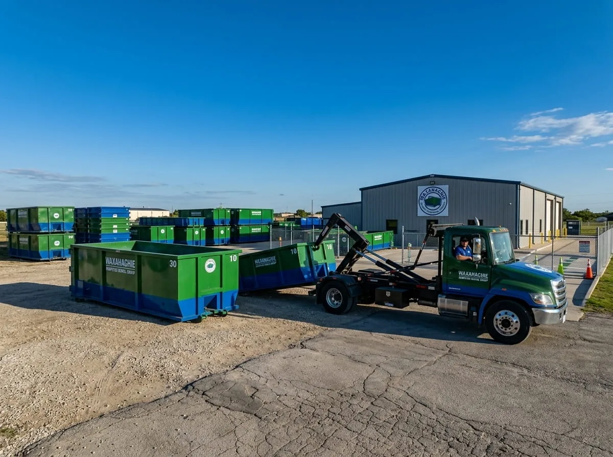 Roll-off dumpster on a Waxahachie driveway during a home renovation